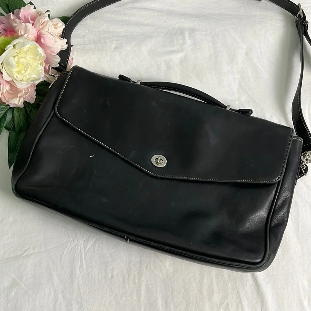 Vintage Y2K Coach Metro Unisex Large Black Leather Briefcase Laptop Bag